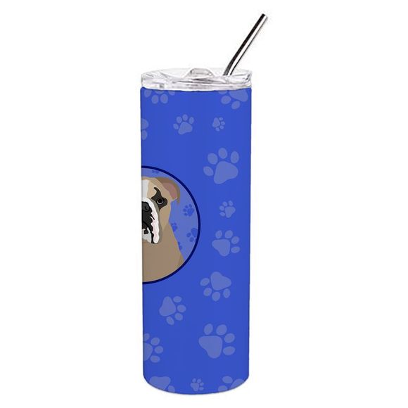 English Bulldog Lilac Tricolor  Stainless Steel 20 oz Skinny Tumbler, Blue - Picture 3 of 4